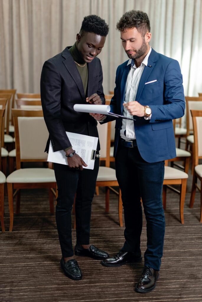 Professional event management team coordinating a corporate event in London